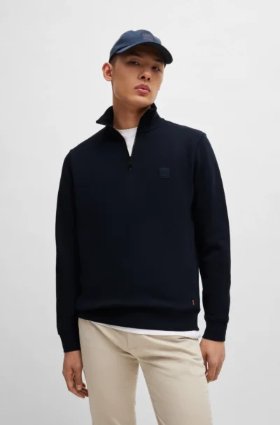 Hugo Boss Zetrust 50468926 404 Sweatshirt van katoenen sweatstof met ritskraag en logopatch