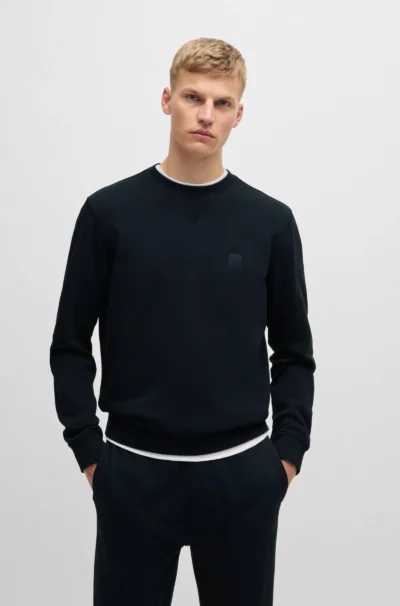 Hugo Boss 50509323 404 Regular-fit sweatshirt van katoenen badstof met logopatch