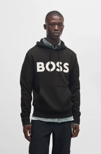 Hugo Boss 50523074 001 Regular-fit hoodie van katoenen sweatstof met groot logo