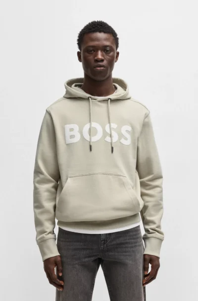 Hugo Boss 50523074 271 Regular-fit hoodie van katoenen sweatstof met groot logo